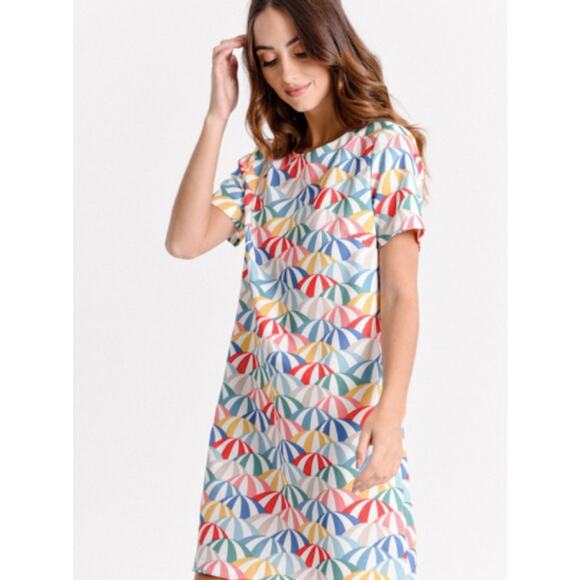 Molly Bracken Umbrella Shift Dress Multi-Colored Round Neck Short Sleeve Sz XS - Picture 1 of 10
